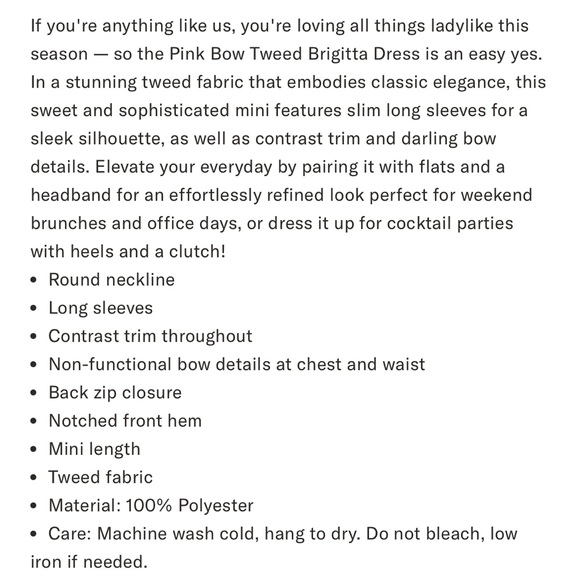 Pomander Place Pink Bow Tweed Brigitta Dress - Picture 6 of 6